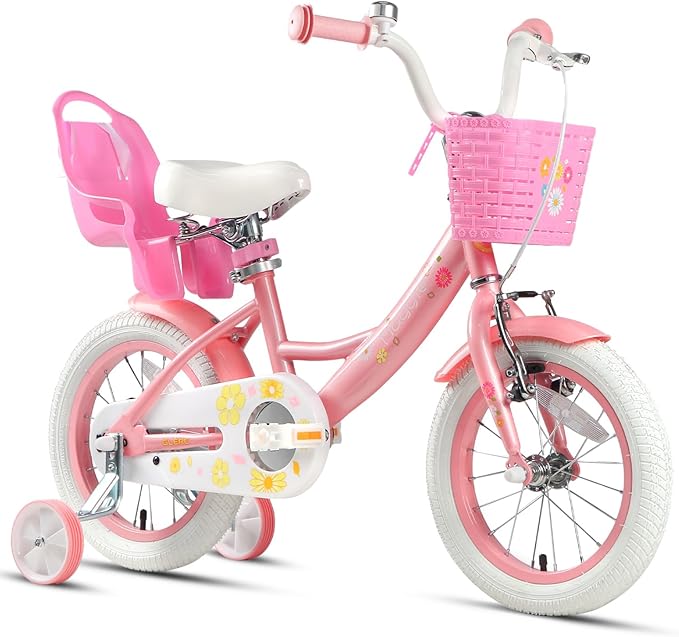 Glerc Maggie Girls Bike, 12-20 Inch Kids Bike for 2-13 Years Old Children, Princess Style Kids Bicycle with Doll-Seat & Basket & Training Wheels, Multiple Colors