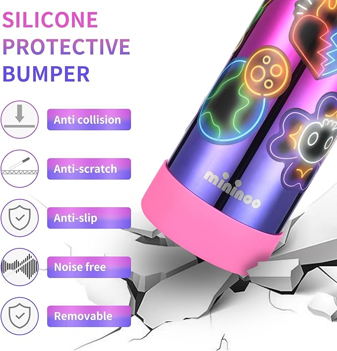 Mininoo Kids Water Bottle, Girls Water Bottles for School, 16oz Metal Water Bottle Kids with Straw Lid