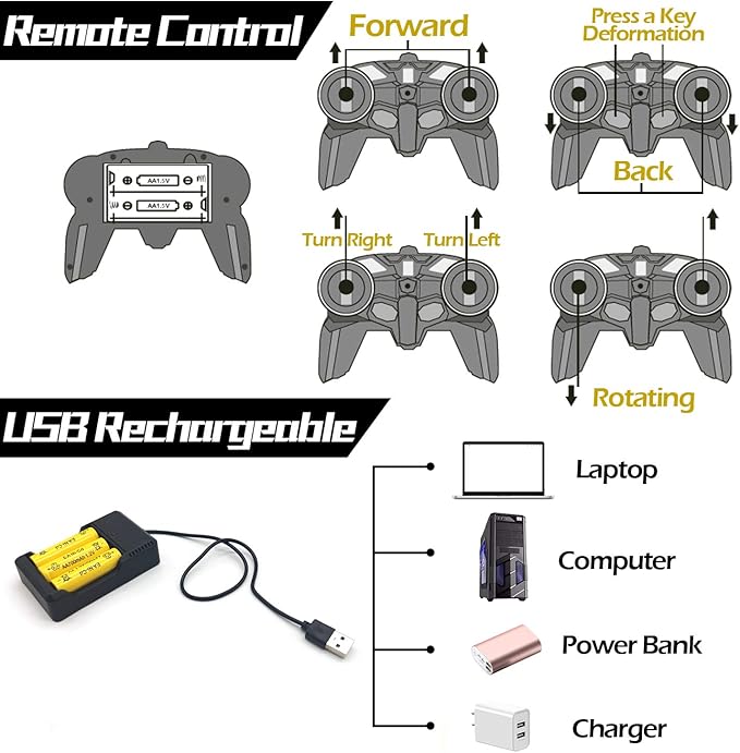 Remote Control Car - Transform Robot Toys for Boys Teens, Rechargeable RC Cars with Lights, 2.4Ghz RC Car 1:18 Rechargeable 360° Rotating Race Transform Car Birthday Gifts Party Favors for Kids