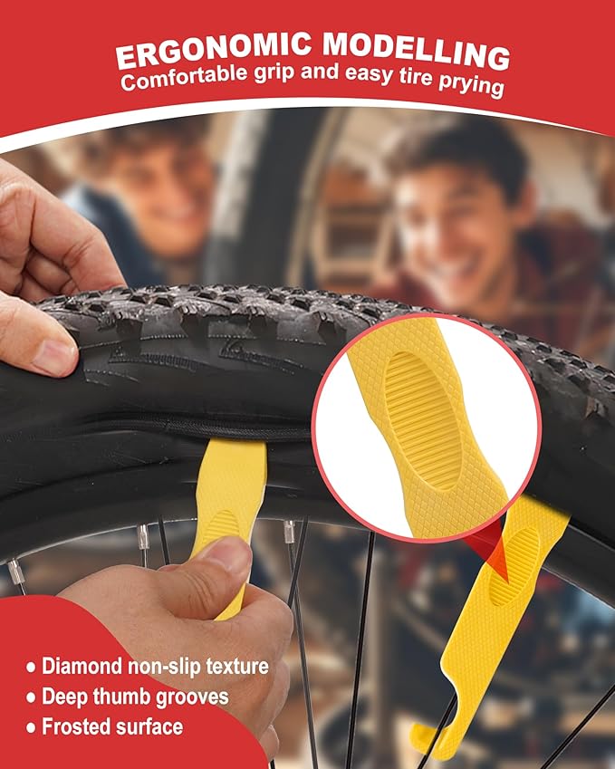 Bike Tire Repair Kit, Bicycle Inner Tube Puncture Patch Kits Contains 12 PSC Glueless Bike Tire Patch and Enhanced Material Tire Levers, Bike Patch Kit for Mountain and Road Bikes.