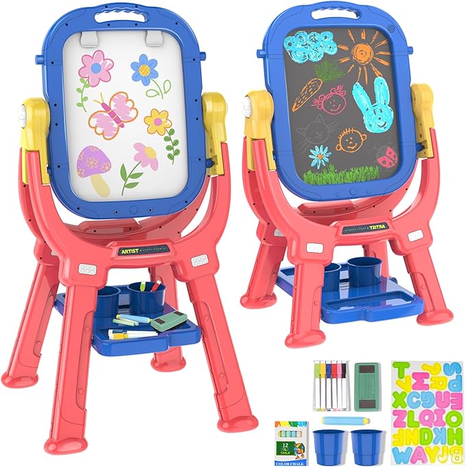 Easel for Kids, Toddler Art Easel Adjustable Standing, Magnetic Double Sided Easel with Painting Accessories Gift for Boys and Girls