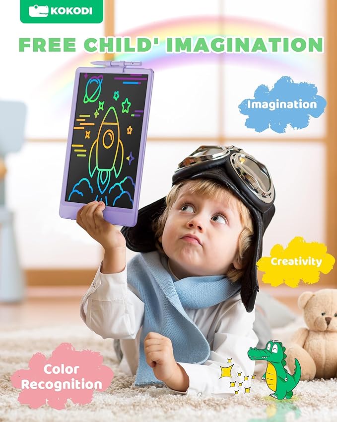 KOKODI LCD Writing Tablet, 10 Inch Colorful Toddler Doodle Board Drawing Tablet, Erasable Reusable Electronic Drawing Pads, Educational and Learning Toy for 3-6 Years Old Boy and Girls(Purple)