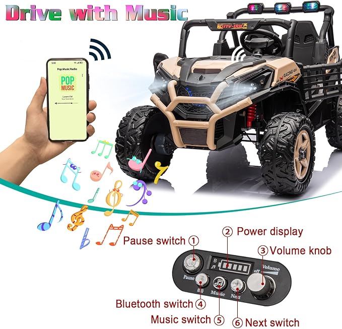 24V 2-Seater Ride On Toys 4x4 Ride On Buggy with Remote Control Battery Powered Kids Electric Car Off-Road Vehicles Side by Side UTV OutDoor Grass Colorful LED Lights for Boys and Girls, Yellow