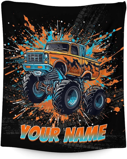 Toddler Blanket for Boys - Custom Truck Throw Blankets for Kids - Soft Cozy Warm Small Throws Gifts for Sofa, Chouch, Crib