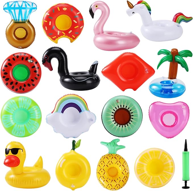 Inflatable Drink Holder 16 Pack,Pool Drink Holder Floats for Parties,Floating Drink Holder for Pool, Kids Water Fun Toys