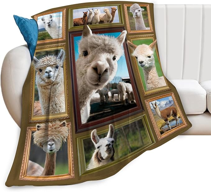 Alpaca Blanket Fleece Soft Warm Plush Llama Animal Throw Blanket Lightweight Plush Fuzzy Cozy Cute Alpaca Blankets Gift for Kids Adult Suitable for Couch Sofa Bed 50"X40"