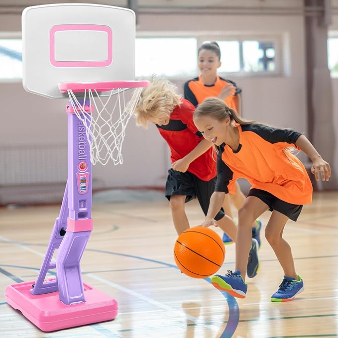 Toddler Pink Basketball Hoop Indoor Set for Age 1-3 2-4 3-5,Adjustable Mini Basketball Hoops for Outdoor Poolside Play,Sport Toys for Little Boys Girls Birthday Gifts