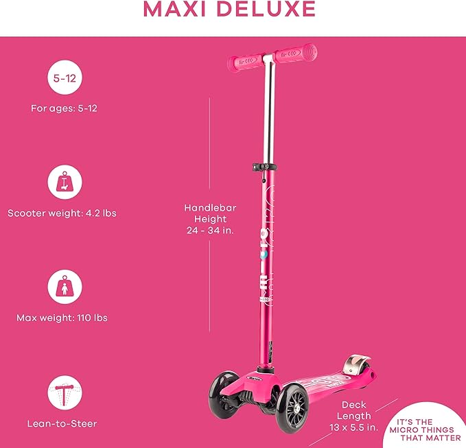 Micro Kickboard - Maxi Deluxe 3-Wheeled, Lean-to-Steer, Swiss-Designed Micro Scooter for Kids, Ages 5-12