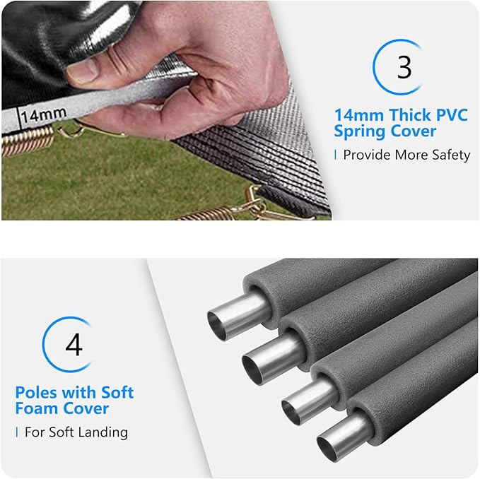 SKOK Trampoline 8FT 10FT 12FT 14FT 15FT Trampolines with Enclosure Net, 400LBS Outdoor Trampolines for Kids with Basketball Hoop-ASTM Approved Trampoline for Children and Adults with Ladder