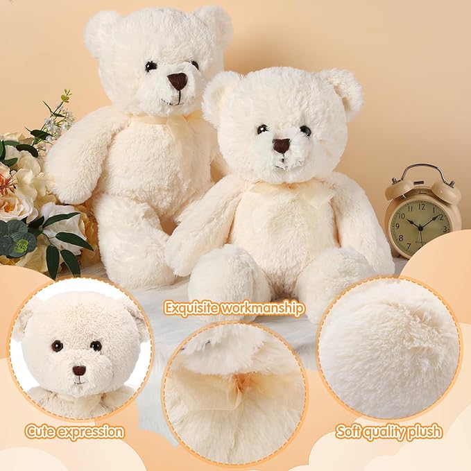 HyDren 2 Pack Plush Bear Stuffed Animals 18 Inch Cuddly Stuffed Bear Plushies with Bow for Birthday Gifts Baby Shower Party Favor Decors Operation Christmas Bulk(White)