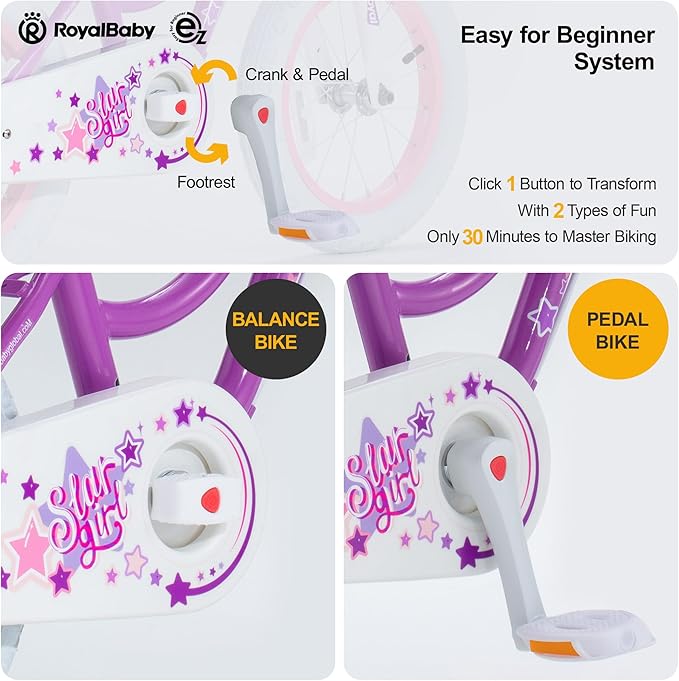 RoyalBaby Girls Bike Classic & EZ Kids Bike, Balance and Pedal Bicycle, 12 14 16 18 20 Inch Toddlers to Big Kids 3-10 Years