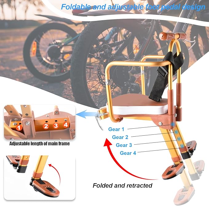 Kids Bike Seat, New Aluminum Alloy Child Bike Seat, Portable Foldable Front Mounted Child Bicycle Seats, Mountain Bike Child Safety Seat Suitable for Hybrid Cruiser Bicycles and City Bicycles