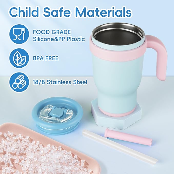 14oz Toddler Sippy Cup Vacuum Insulated Stainless Steel Kids Cup with Handle, Spill-Proof Straw, Leak-Proof Travel Cup for Home or On-the-Go