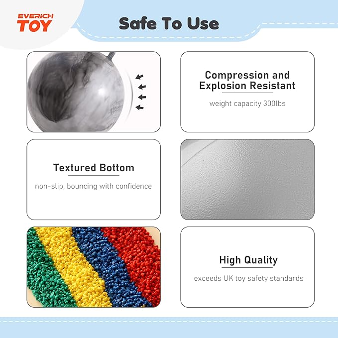 EVERICH TOY Hopper Ball for Kids 4-8, 18In Hoppity Hop Ball, Grey Clouds Sit On Bouncy Balls with Handle, Indoor Outdoor Jumping Hopping Toys for Boys & Girls Gifts with Pump