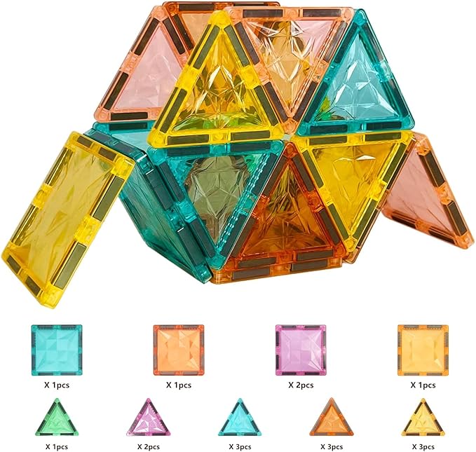 Magnetic Tiles 100-Piece Set for Kids, Magnetic Building Blocks STEM Toys for Age 3+ Boys and Girls, Educational Magnet Construction Tiles for Creativity & Learning
