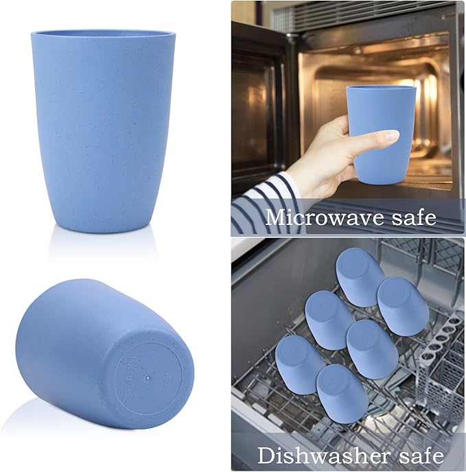 Wheat Straw Cups 6 PCS Good Alternative to Plastic Reusable Cups 20 oz Unbreakable Drinking Cup Reusable Dishwasher Safe Water Plastic Glasses Sky Blue