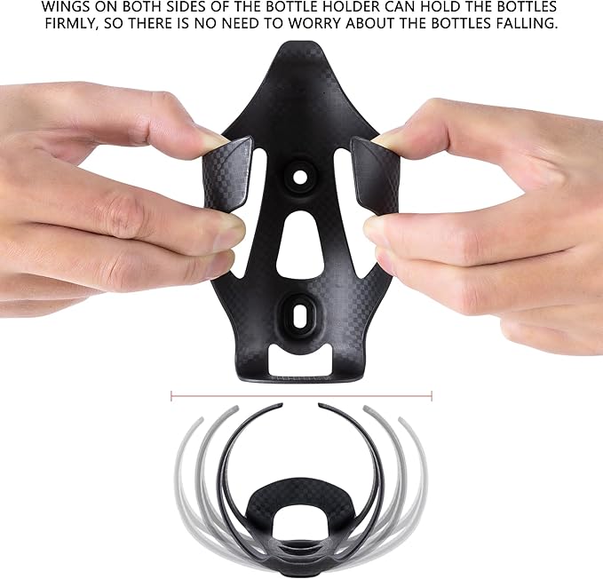 Carbon Fiber Bike Water Bottle Cage Holder for Road Bikes Mountain Gravel e Bike for Diameter 70-74 mm Water Bottles, Black Matte