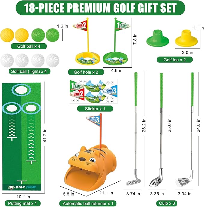 Fistone Kids Toy Golf Set, with Automatic Golf Returner, Golf Balls, Clubs, Putting Mat, Indoor Outdoor Sports Toy Birthday Gift