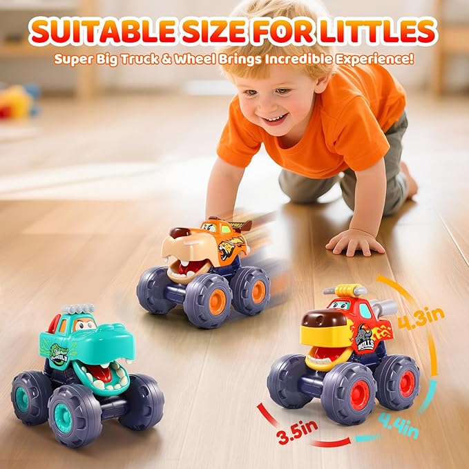 OCATO Car Toys for 1 Year Old Boy Gifts, Pull Back Monster Truck Toy Cars for Toddlers 1-3, 1 2 3 One Year Old Boy Birthday Gift 1st Vehicles Kids Stocking Stuffers Toddler Baby Boys Toys 12-18 Months