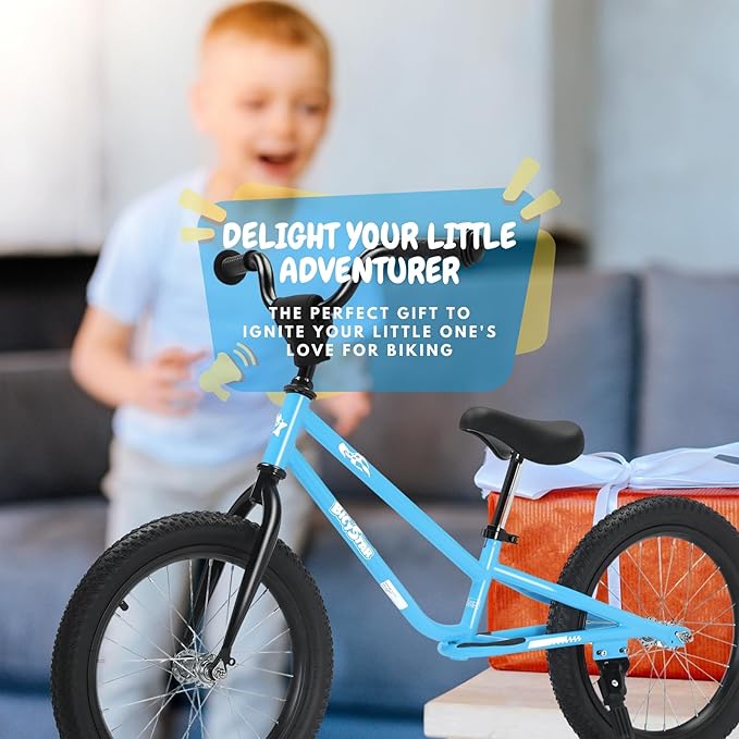 16 Inch Kids Balance Bike for 5-8 Year Old, BMX Bike with No Pedals, Air Rubber Tires, Footrests, Adjustable Height for Big Boys, Girls (White)