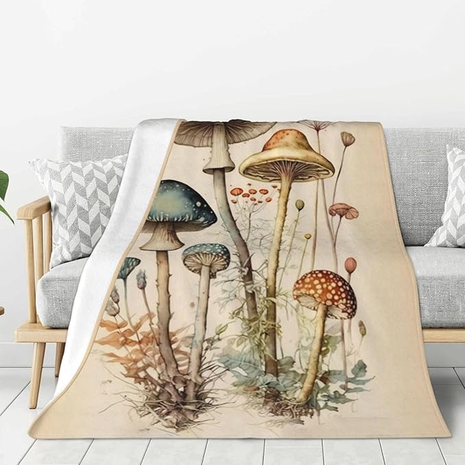 Mushroom Blanket Mushrooms Throw Blankets Plush Cozy Flannel Fleece Ultra Soft Fuzzy Party Blanket Gifts for Girls Women Kids Adult 80"X60"