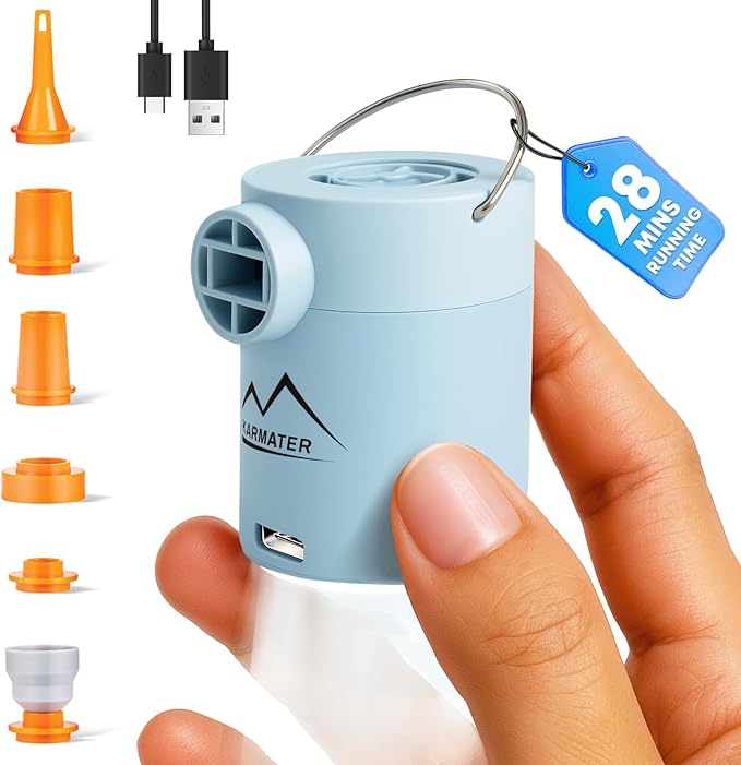 Portable Pool Inflatable Air Pump - 5kPa Upgrade Electric Camping Travel Vacuum Mini Inflator Pump for Inflatables - Battery Mattress Bed Small Float Pumps - Tiny Rechargeable Pumps for Storage Bags