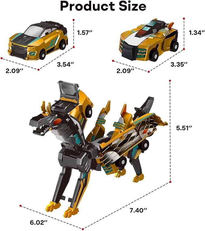2-in-1 Transforming Race Car Dinosaur Toy DinoDrive – Automatic Transforming Car into Dinosaur, Educational Toys for Boys & Girls, Crash Action & Lights, for Kids(Golden)