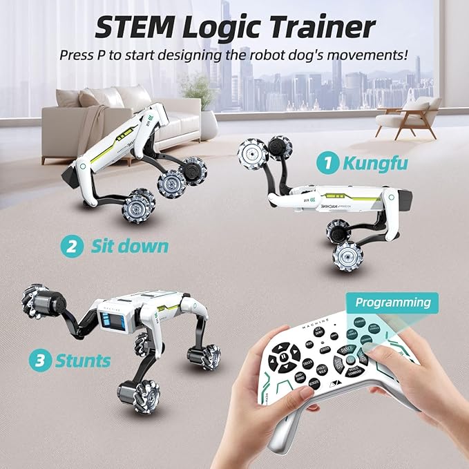 Smart Robot Dog with Wheels, 30+ Bionic Actions, Voice & Remote Control, Programmable Moves, Rechargeable Battery, All-Terrain Stunt Pet Toy for Kids