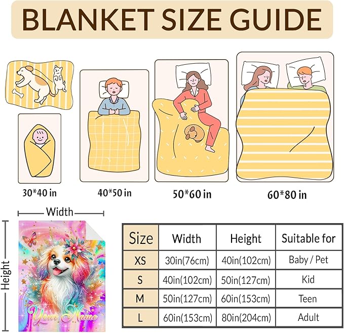 Personalized Blanket for Girls, Dog Throw Blanket Gift for Kids Teens Adults, 50"x40" Custom Name Cozy Flannel Blankets for Couch Sofa Bed Bedroom Decor Travel