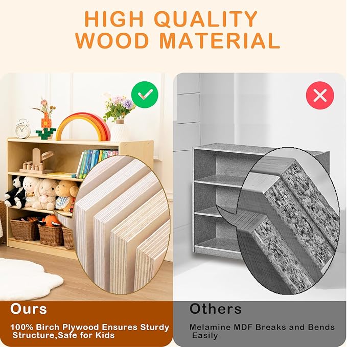 Kids Bookshelf and Toy Storage Shelf, Wooden Montessori Bookshelf, 3-Tier Toy Shelf, 30in Birch Children Bookcase, Classroom Furniture, Book Shelf for Kids Room, Nursery, Playroom