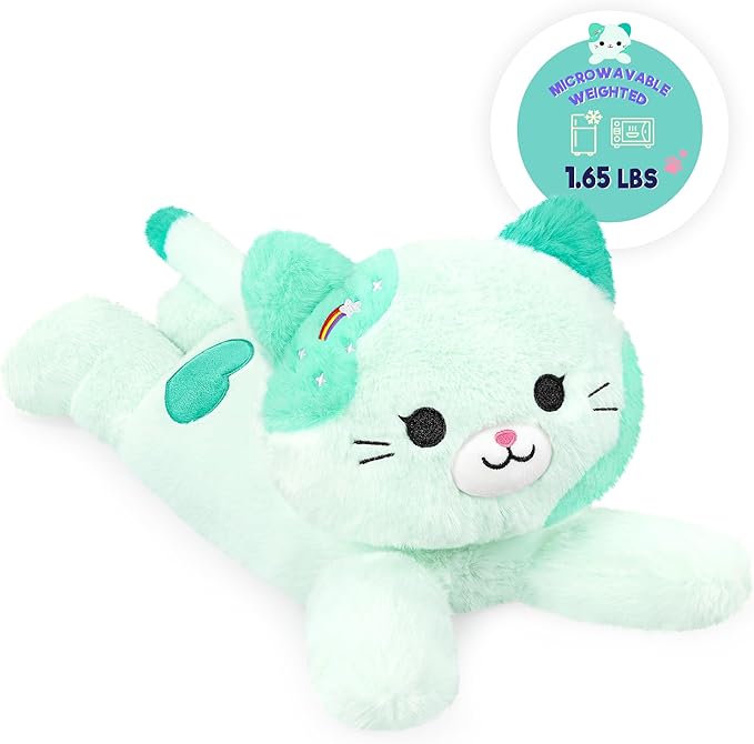 Onsoyours Original Heatable & Weighted Rainbow Cat Stuffed Animals, 15" Microwavable Kitten Plushie for Warmth & Stress Relief - Comfort Plush Toys for Kids and Adults