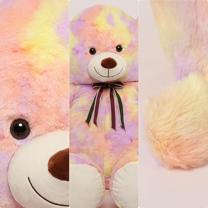 Tezituor Big Teddy Bear,52'' Giant Stuffed Animal,Large Soft Bear Plush Toy,Plushie for Warmth & Comfort for Girlfriend Girls Boys Girlfriend for Valentine, Christmas, Birthday,Rainbow Yellow