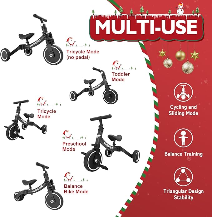 besrey 5 in 1 Toddler Bike for 1 Year to 4 Years Old Kids, Toddler Tricycle Kids Trikes Tricycle, Toys for Boy & Girl, Balance Training, Removable Pedals