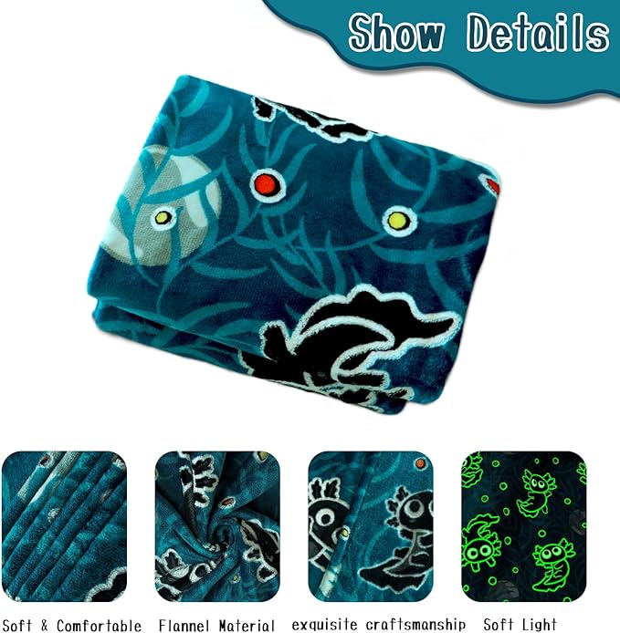 Axolotl Gifts for Kids Axolotl Blanket Glow in The Dark Blanket Cute Animal Salamander Toys Throw Blankets Soft Fleece Bedding Blankets 40"×50"