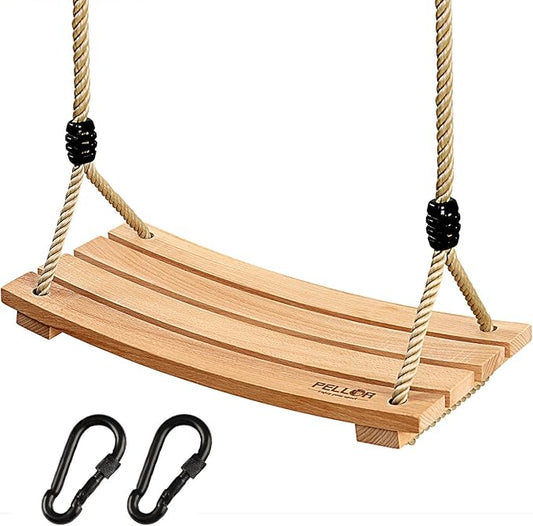 PELLOR Beech Wood Tree Swing Seat Hanging Swing Seat 16.5"x 7.9"x 0.6", Adjustable Rope Tree Swings Set for Kids Children Swings Chair Indoor and Outdoor Garden Play