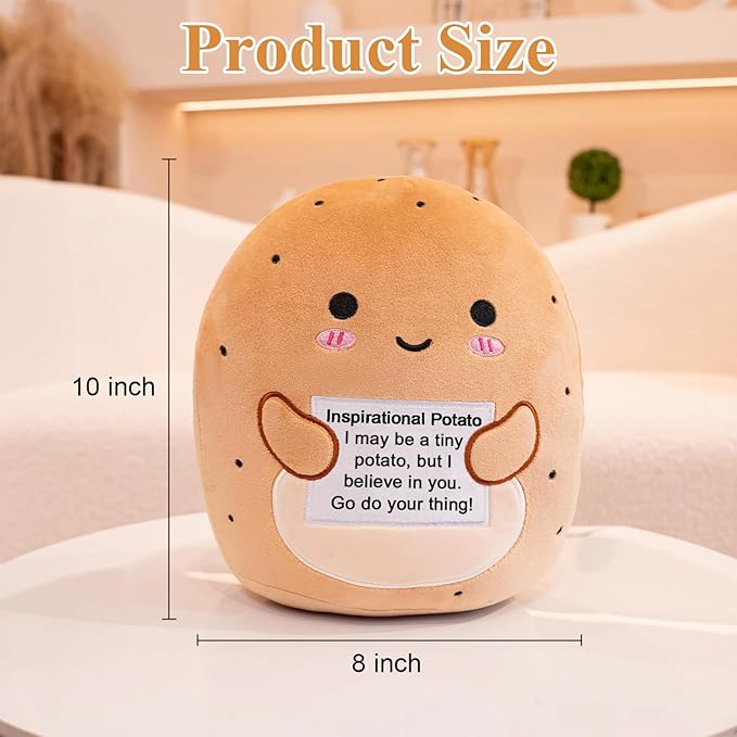 Potato Plush, Cute Potato Stuffed Animal, Positive Doll Funny Reduce Pressure Toy Cheer Up Gifts for Girls Boys Party Decor 10"