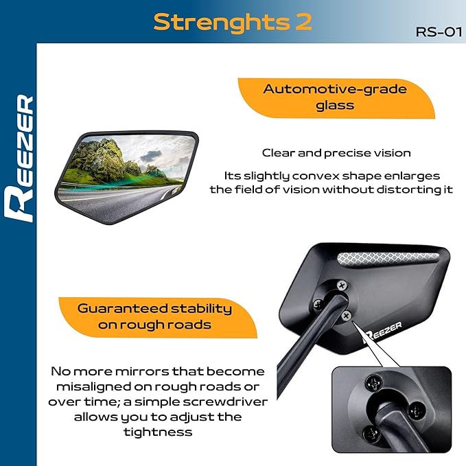 REEZER RS1 - Handlebar Bike mirror, 360° rotatable & foldable, large field of vision, Bicycle rearview mirrors, 0,86" to 1", Reflective - PAIR