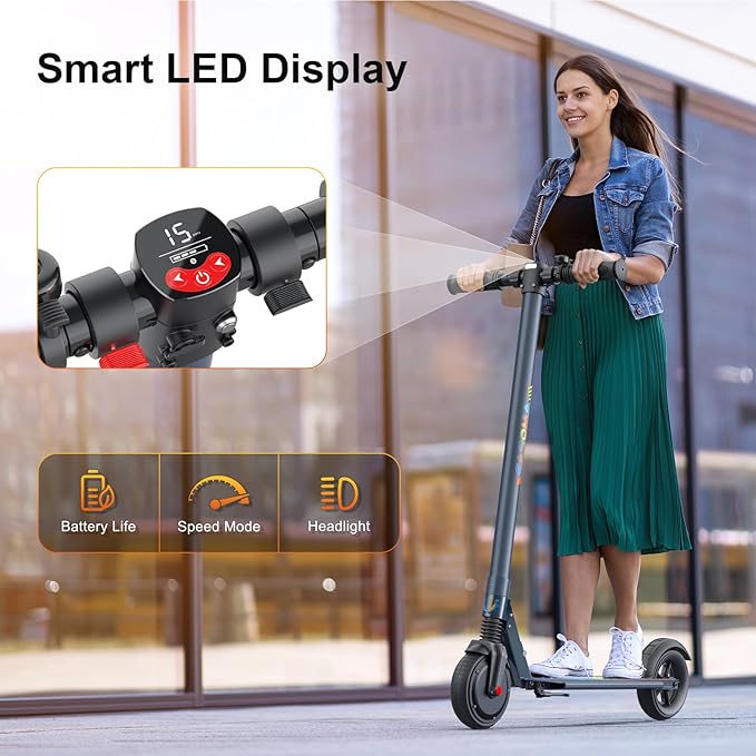 Caroma Electric Scooter for Kids Ages 6-14, 250W/180W/150W Motor & 15 Mph, 85 Mins Ride Time, Adjustable Height & Speed, LED Display, Kids Electric Scooter, Best Gifts for Boys & Girls