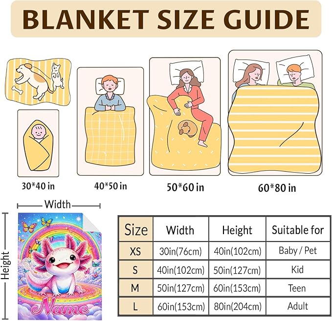 Girls Blankets Custom Gifts for Kids Toddlers, Personalized 40x30 Inches Soft Cozy Warm Rainbow Animals Stuff Flannel Blanket for Sofa Chairs Office Cars Decor