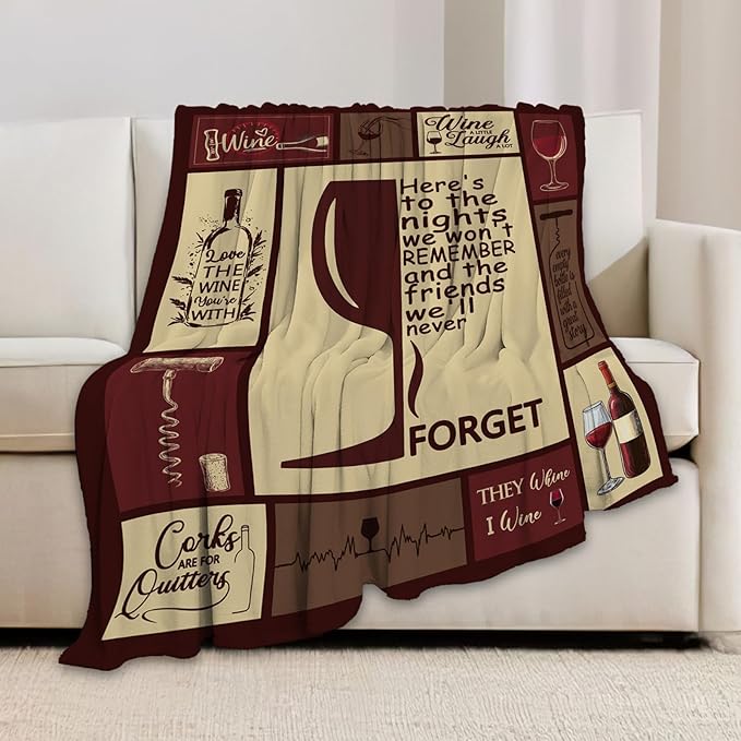 Red Wine Blanket, Wine Glasses Throw Blanket, Drink Gifts Blankets Stuff Fleece Flannel Plush for Girls Women Men Boys Lovers Adults Soft Bedding Gift for Sofa Bed Office Home Decor 80"x60"