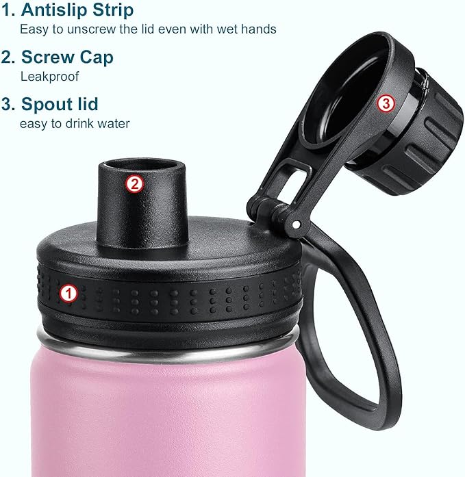 KOODEE 26 oz Water Bottle Stainless Steel Double Wall Vacuum Insulated Sports Bottle with Leakproof Spout Lid (Pink)