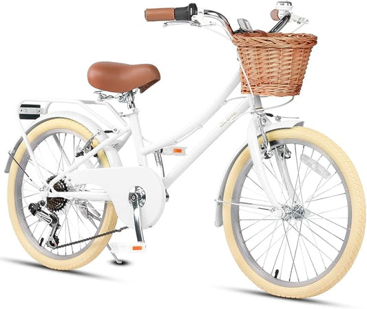 Glerc 20 24 26 Inch Beach Cruiser Bike, 6-Speed Hybrid City Bicycle for Girls Youth and Over 6 Years Old, Missy Bike with Wicker Basket & Lightweight, Multiple Colors