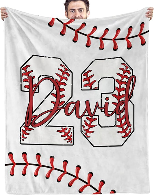 Personalized Baseball Blankets with Name Numbers, Custom Baseball Team Game Throw Flannel Blankets Stuff Gifts for Boys Sports Lover Fans Kids Adult