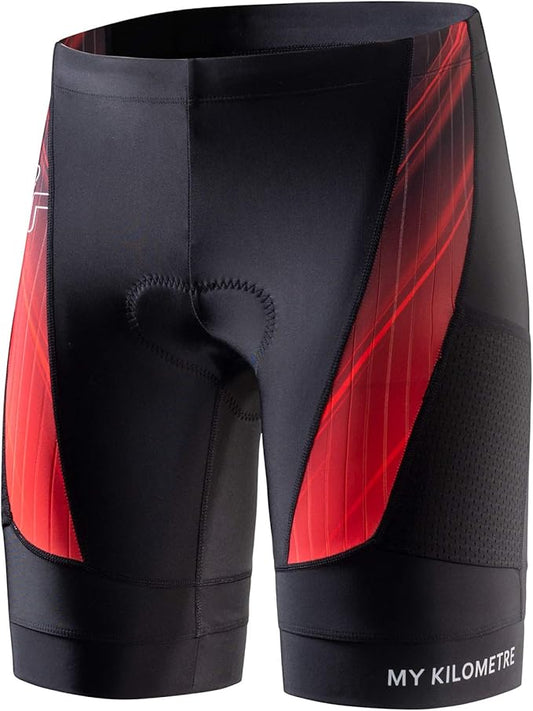 MY KILOMETRE Mens Triathlon Shorts with Adjustable Drawstring Easy Reach Leg Pockets Chamois for Long-Distance Tri Race
