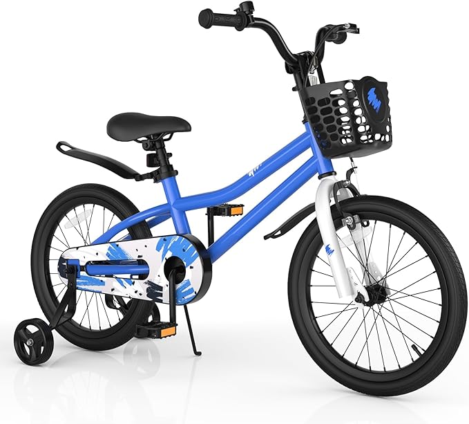 COSTWAY Kids Bike, 12 14 16 18 Inch Toddler Bike for Boys & Girls Aged 3-8 Years Old, Kids Bicycle w/Removable Training Wheels, Handbrake & Coaster Brake, Basket, Bell