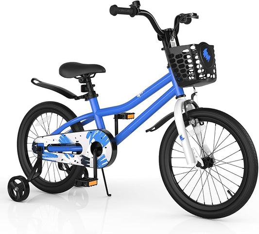 COSTWAY Kids Bike, 12 14 16 18 Inch Toddler Bike for Boys & Girls Aged 3-8 Years Old, Kids Bicycle w/Removable Training Wheels, Handbrake & Coaster Brake, Basket, Bell