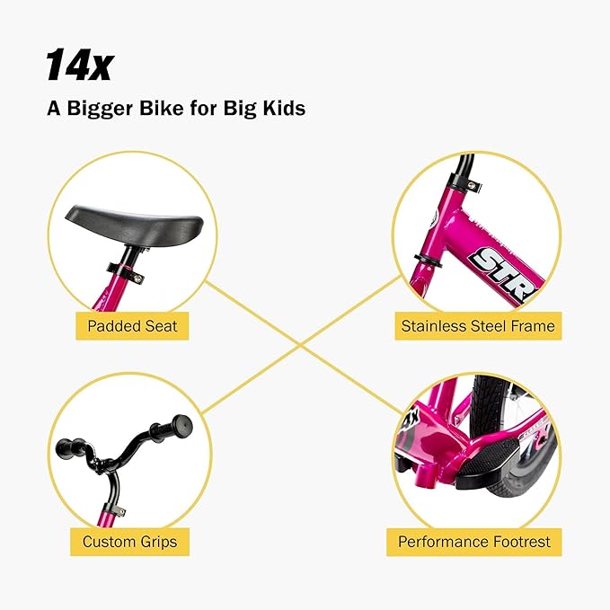 Strider 14x, Balance Bike for Kids 3 to 6 Years - Includes Custom Grips, Padded Seat, Performance Footrest & All-Purpose Tires - Easy Assembly & Adjustments