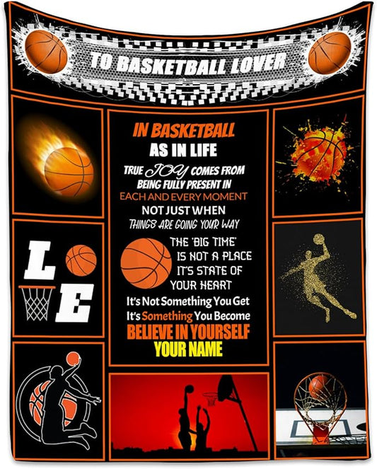 Personalized Basketball Gifts for Boys, Basketball Blanket for Girls Boys, Sport Throw Blankets for Team, Fleece Kids Throws for Living Room Present Ideas (60x80 Inch)