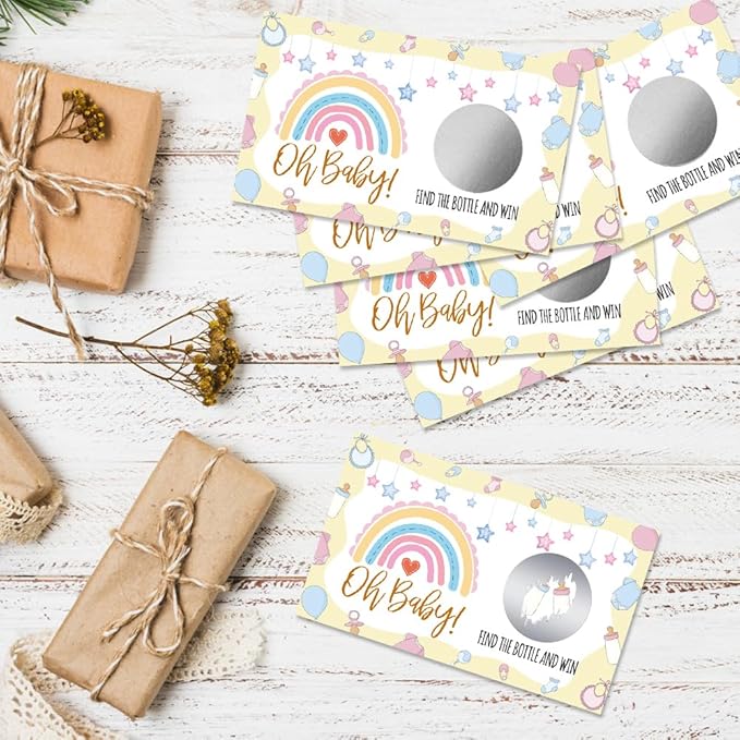 50 Psc Oh Baby Scratch off Game Cards, Funny Rainbow Scratch Cards for Birthday Baby Shower Party, Lottery Group Enterprises Games Activity Supplies, Baby Shower Birthday Party Supplies