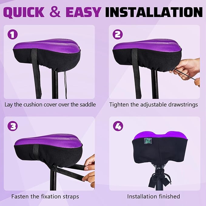 Zacro Bike Seat Cushion - Padded Gel Bike Seat Cover for Men & Women, Padding Bicycle Saddle fit with Peloton/Spin Stationary Exercise/Mountain Road Cycling Bike